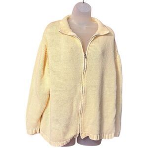 Carolina Colours Vintage 90s Light Yellow Full Zip Cable Knit Sweater Sz 18W